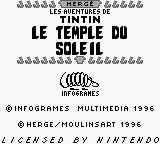 Tintin: Prisoners of the Sun title screen for GameBoy